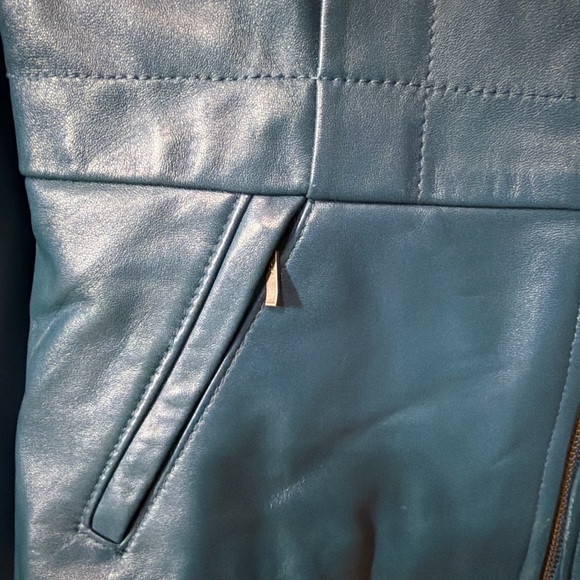 Alfani Teal Blue Leather Zip Jacket - Picture 7 of 9